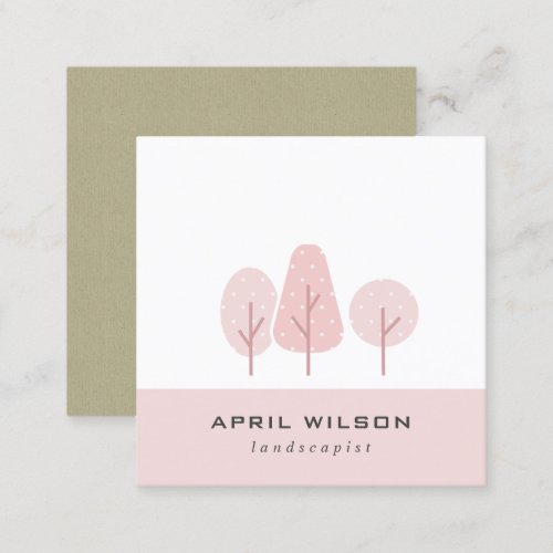 CUTE BLUSH PINK TREE TRIO LANDSCAPING SERVICE SQUARE BUSINESS CARD