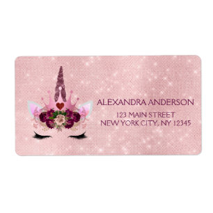 Cute Blush Pink Unicorn Birthday Party Label