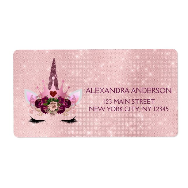 Cute Blush Pink Unicorn Birthday Party Label (Front)