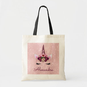 Cute Blush Pink Unicorn Monogram Name Tote Bag