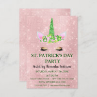 Cute Blush Pink Unicorn St. Patrick's Day Party Invitation