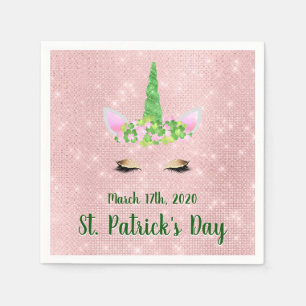 Cute Blush Pink Unicorn St. Patrick's Day Party Paper Napkins