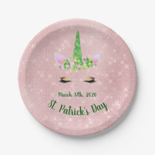 Cute Blush Pink Unicorn St. Patrick's Day Party Paper Plates