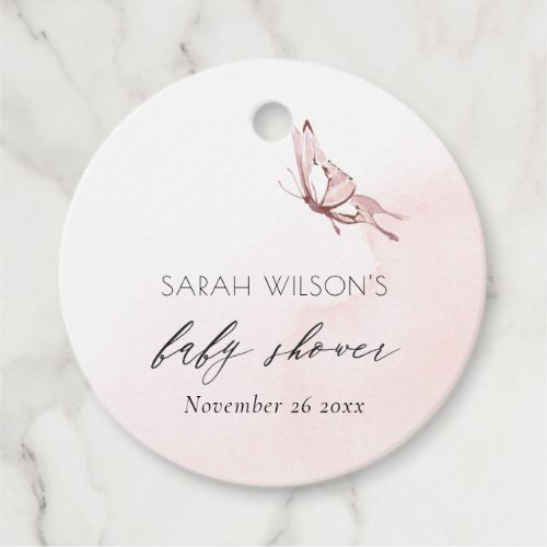 Cute Blush Pink Watercolor Butterfly Baby Shower  Favor Tags
