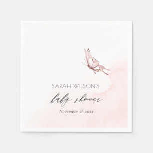 Cute Blush Pink Watercolor Butterfly Baby Shower  Napkins