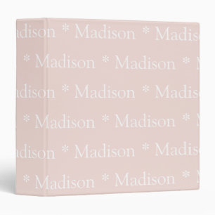 Cute blush pink white custom name text pattern 3 ring binder