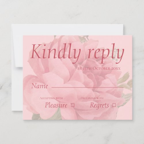 Cute Blush Pink White Floral Pretty  Wedding RSVP Card