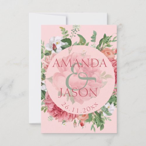 Cute Blush Pink White Floral Pretty  Wedding RSVP Card