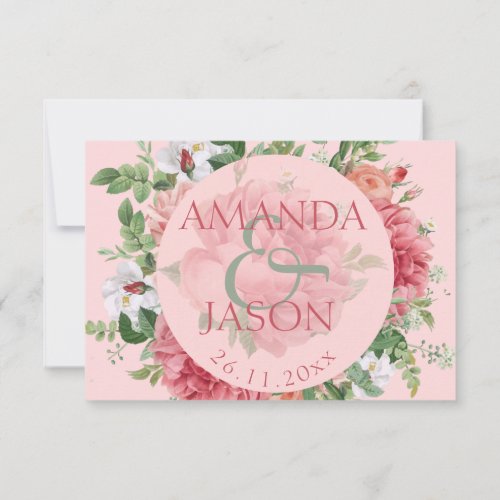 Cute Blush Pink White Floral Pretty  Wedding RSVP Card