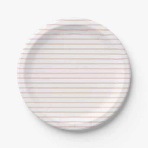 Cute blush pink white horizontal stripes elegant paper plates