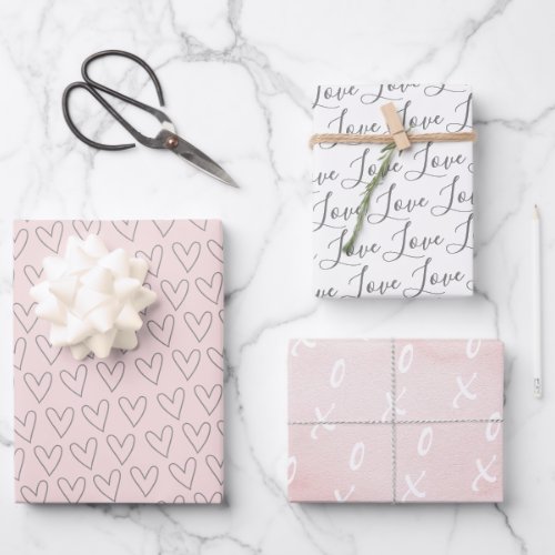 Cute Blush Pink XO Hearts Valentines Wrapping Paper Sheets