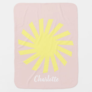 Cute blush pink yellow sun custom script name fun baby blanket