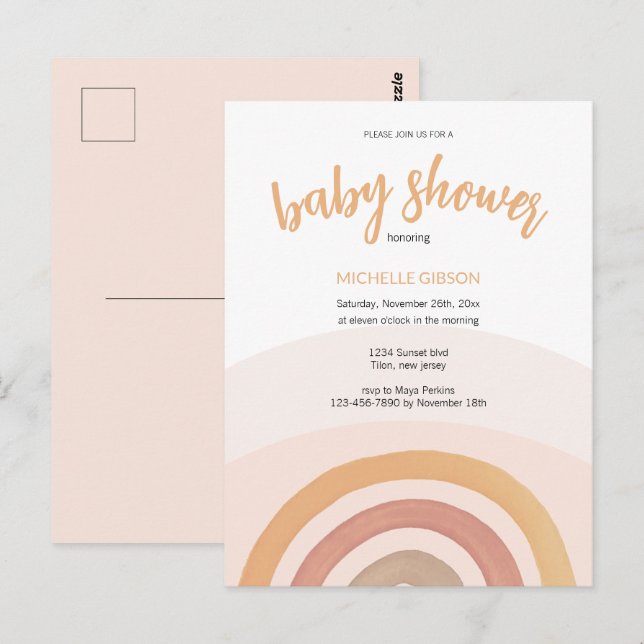 Cute Blush Rainbow Gender Neutral Watercolor Postcard (Front/Back)