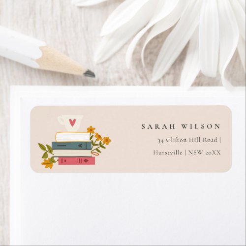 Cute Blush Stacked Storybooks Floral Address Label