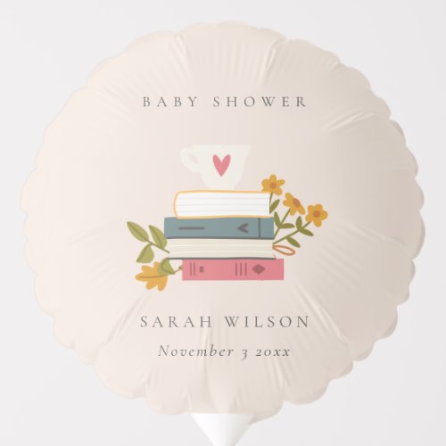 Cute Blush Stacked Storybooks Floral Baby Shower Balloon