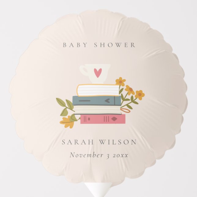 Cute Blush Stacked Storybooks Floral Baby Shower Balloon (Front)
