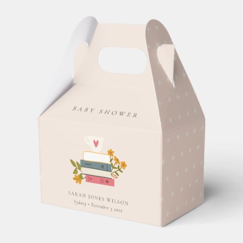 Cute Blush Stacked Storybooks Floral Baby Shower Favor Boxes