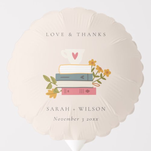 Cute Blush Stacked Storybooks Floral Wedding Balloon