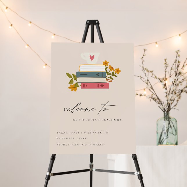 Cute Blush Stacked Storybooks Floral Wedding Foam Board (In Situ (Stand))