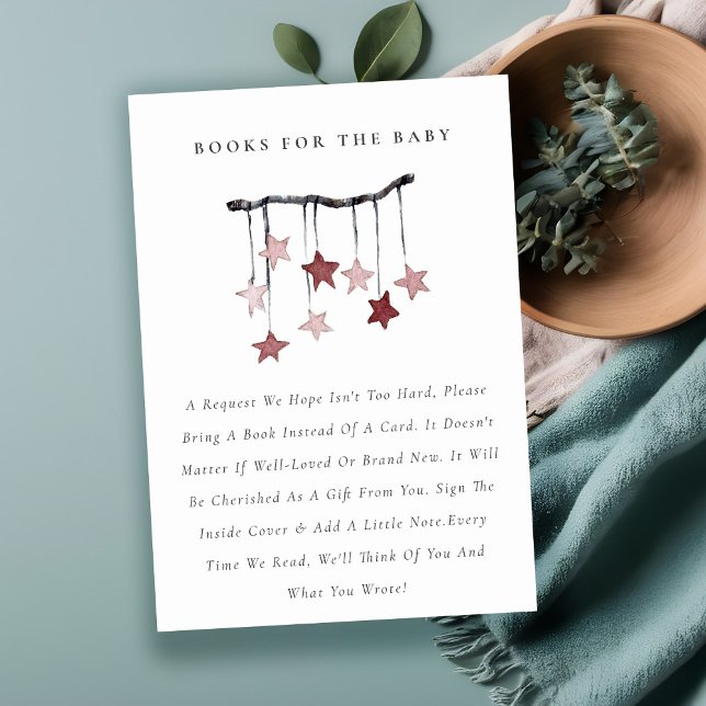 Cute Blush Star Mobile Books for Baby Shower Enclosure Card (Creator Uploaded)