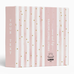 Cute blush stripes Custom Baking Recipes 3 Ring Binder