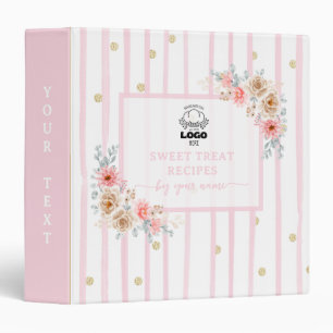 Cute blush stripes floral Baking Recipes 3 Ring Binder