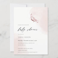 Cute Blush Watercolor Butterfly Baby Shower Invitation