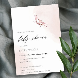 Cute Blush Watercolor Butterfly Baby Shower Invitation