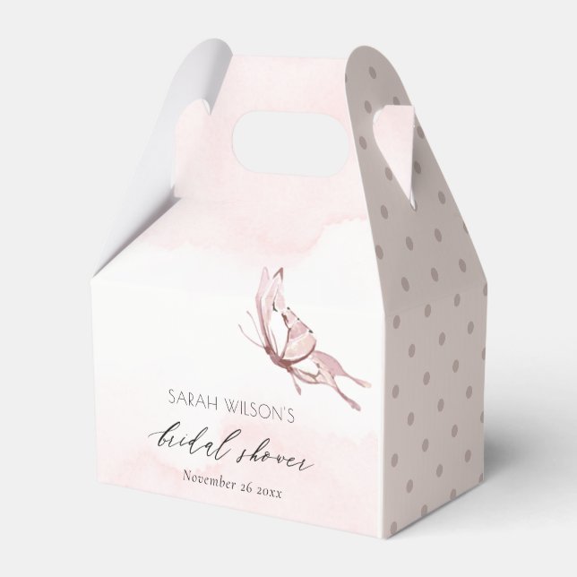 CUTE BLUSH WATERCOLOR BUTTERFLY BRIDAL SHOWER FAVOR BOXES (Front Side)