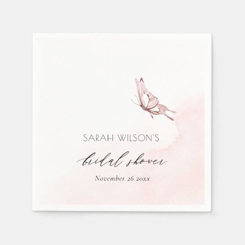 CUTE BLUSH WATERCOLOR BUTTERFLY BRIDAL SHOWER NAPKINS