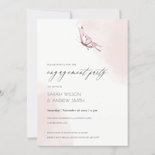 CUTE BLUSH WATERCOLOR BUTTERFLY ENGAGEMENT INVITE