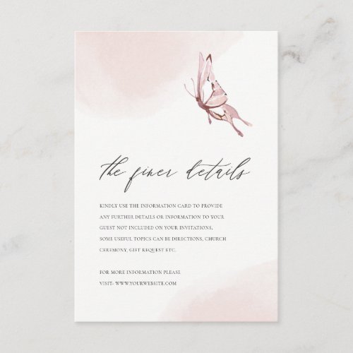 CUTE BLUSH WATERCOLOR BUTTERFLY WEDDING DETAILS  ENCLOSURE CARD