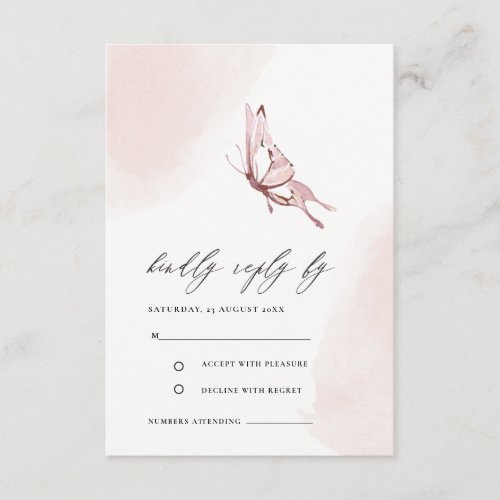 CUTE BLUSH WATERCOLOR BUTTERFLY WEDDING RSVP ENCLOSURE CARD