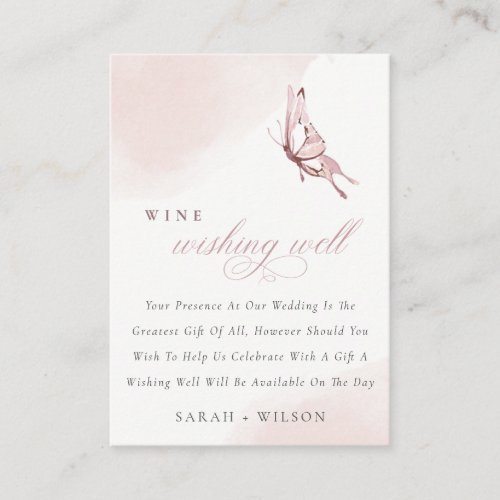 Cute Blush Watercolor Butterfly Wine Wishing Well Enclosure Card