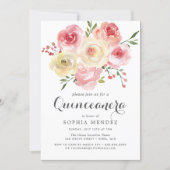 Cute Blush Watercolor Quinceanera 15th Party Invitation (Front)