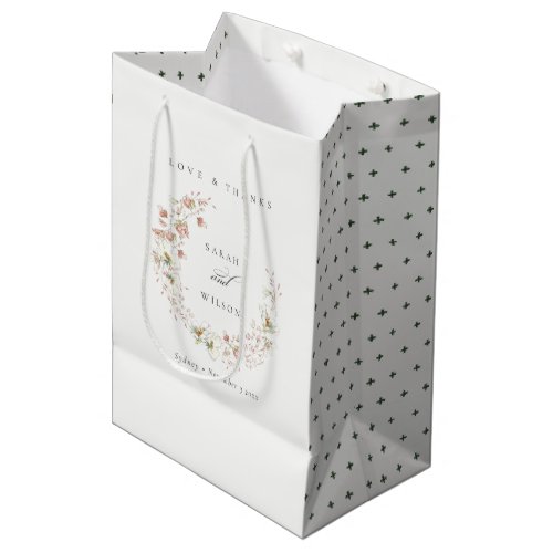Cute Blush White Meadow Floral Wreath Wedding Medium Gift Bag