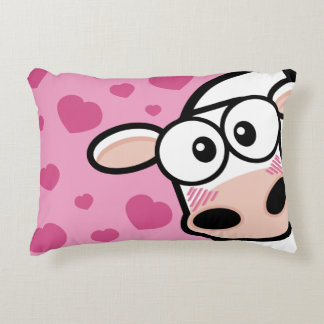 Cute Blushing Cow with Pink Love Hearts Accent Pillow