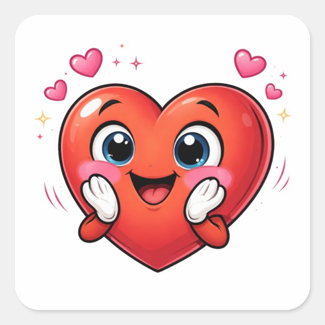 Cute Blushing Heart Cartoon Character Sticker (Front)