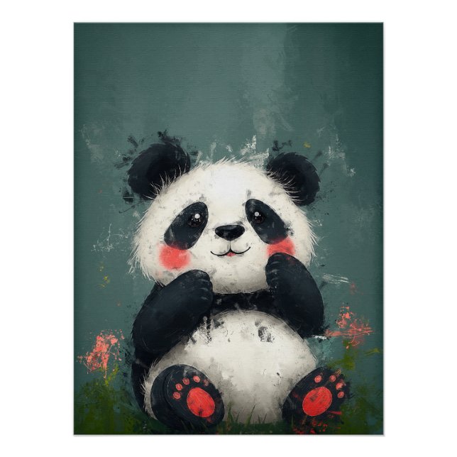 Cute Blushing Panda - Digital Painting Poster (Front)