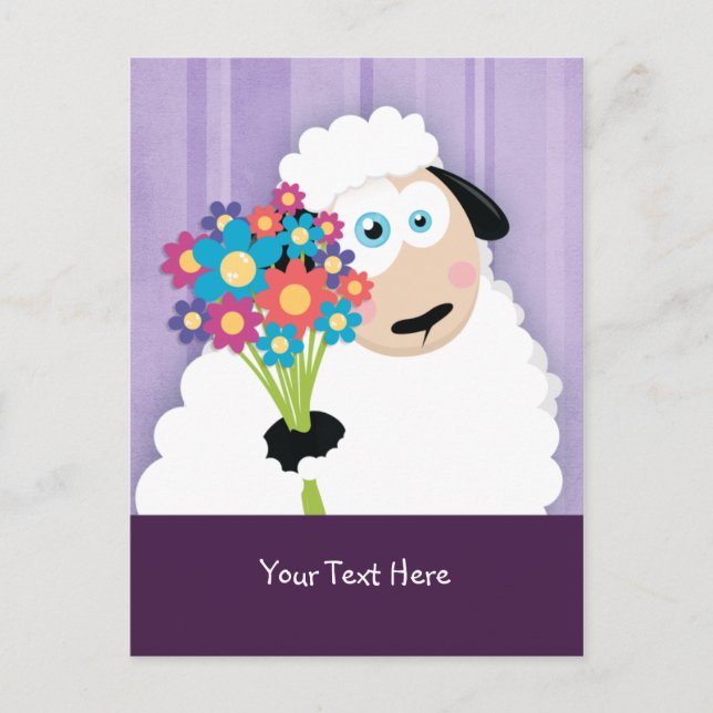 Cute Blushing Sheep Holding Flowers Postcards (Front)