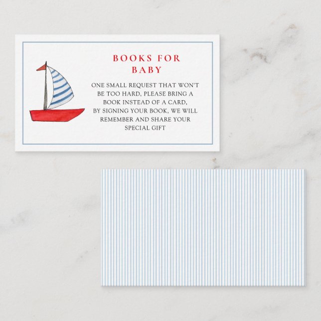 Cute Boat Baby Boy shower book request Enclosure Card (Front/Back)