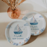 Cute Boat Nautical Baby Shower  Paper Plates<br><div class="desc">Cute boat nautical theme boy baby shower paper plates.</div>
