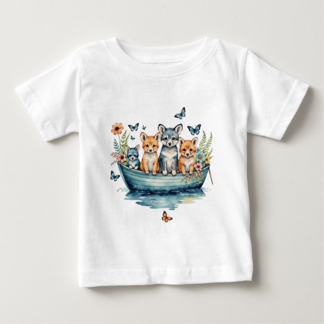  Cute boat with animals Baby T-Shirt (Front)