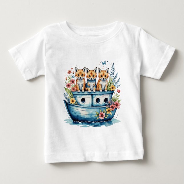  Cute boat with animals Baby T-Shirt (Front)