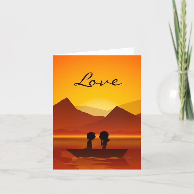 Cute Boating Couple Mountain LOVE Valentine's Day Holiday Card (Front)