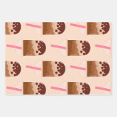 Cute Boba Bubble Tea Art Brown Pink Blush Wrapping Paper Sheets (Front 3)