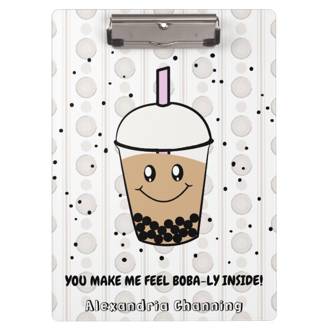 Cute Boba Bubble Tea Pun Personalized Clipboard (Front)