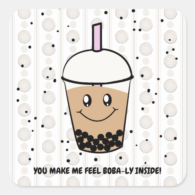 Cute Boba Bubble Tea Pun Square Sticker (Front)