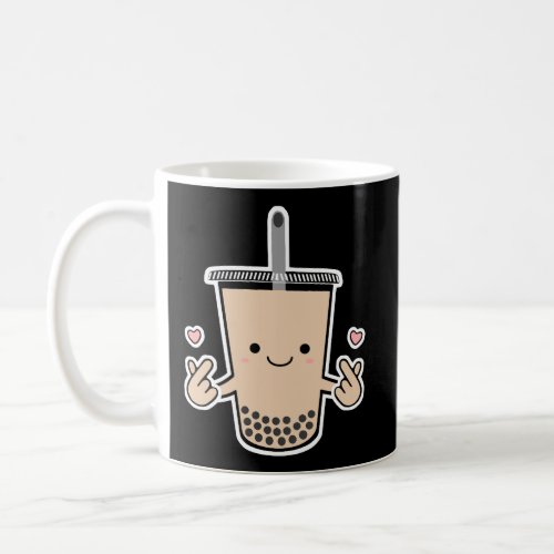 Cute Boba K_Pop Bubble Milk Tea Korean Finger Hear Coffee Mug