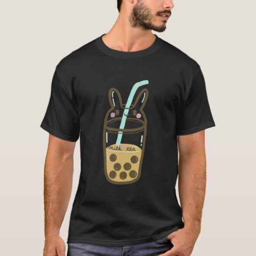 Cute Boba Milk Tea Bubble Tea In Bunny Rabbit Shap T_Shirt